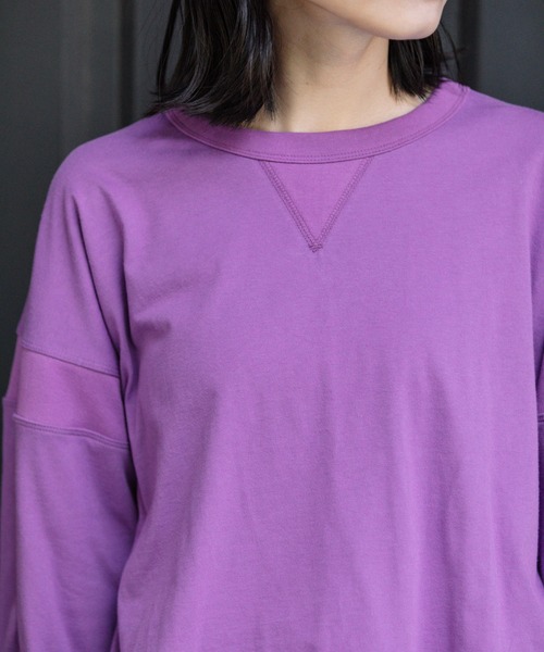Munich（ミューニック）の「コットンソフトジャージダブルレイヤードプルオーバー（Tシャツ/カットソー・レディース・パープル/ライトカーキ/アイボリー/ブラック・FREE）」の11枚目の写真