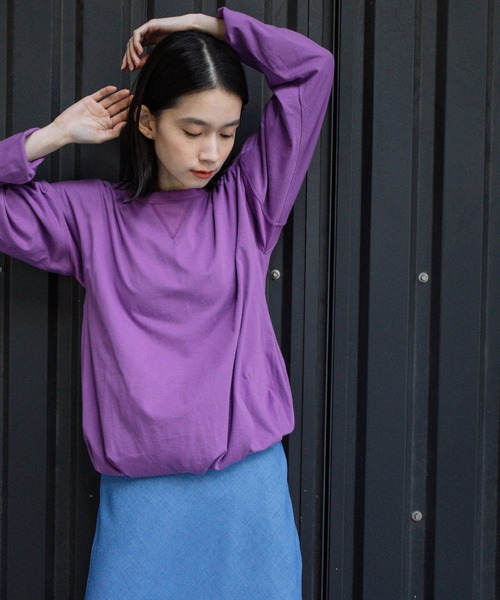 Munich（ミューニック）の「コットンソフトジャージダブルレイヤードプルオーバー（Tシャツ/カットソー・レディース・パープル/ライトカーキ/アイボリー/ブラック・FREE）」の16枚目の写真