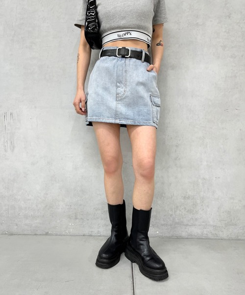 WHO'S WHO gallery（フーズフーギャラリー）の「カーゴミニスカート（スカート・レディース・カーキ/ベージュ/ブラック/ブルー/サックスブルー/ブラック系その他/オフホワイト・FREE）」の19枚目の写真