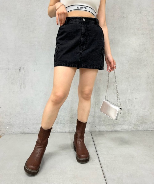 WHO'S WHO gallery（フーズフーギャラリー）の「カーゴミニスカート（スカート・レディース・カーキ/ベージュ/ブラック/ブルー/サックスブルー/ブラック系その他/オフホワイト・FREE）」の22枚目の写真