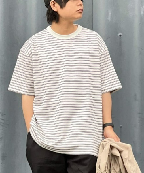 PLUS ONE（プラスワン）の「【接触冷感】【PLUS ONE】サラサラボーダーＴシャツ / 吸水速乾（Tシャツ/カットソー・メンズ・ブラック×ホワイト/ホワイト×ブラック/ホワイト×イエロー・M/XL/S/L）」の3枚目の写真