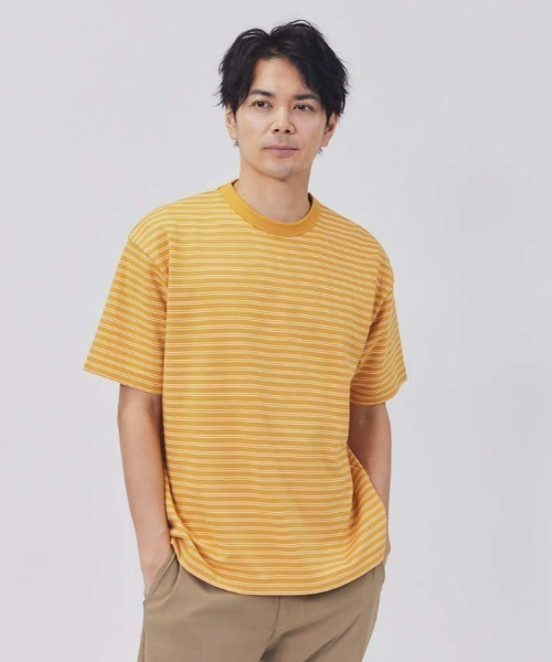 PLUS ONE（プラスワン）の「【接触冷感】【PLUS ONE】サラサラボーダーＴシャツ / 吸水速乾（Tシャツ/カットソー・メンズ・ブラック×ホワイト/ホワイト×ブラック/ホワイト×イエロー・M/XL/S/L）」の20枚目の写真