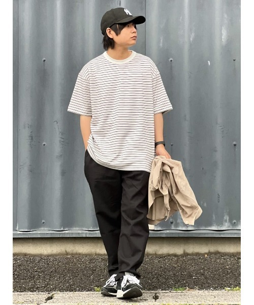 PLUS ONE（プラスワン）の「【接触冷感】【PLUS ONE】サラサラボーダーＴシャツ / 吸水速乾（Tシャツ/カットソー・メンズ・ブラック×ホワイト/ホワイト×ブラック/ホワイト×イエロー・M/XL/S/L）」の19枚目の写真