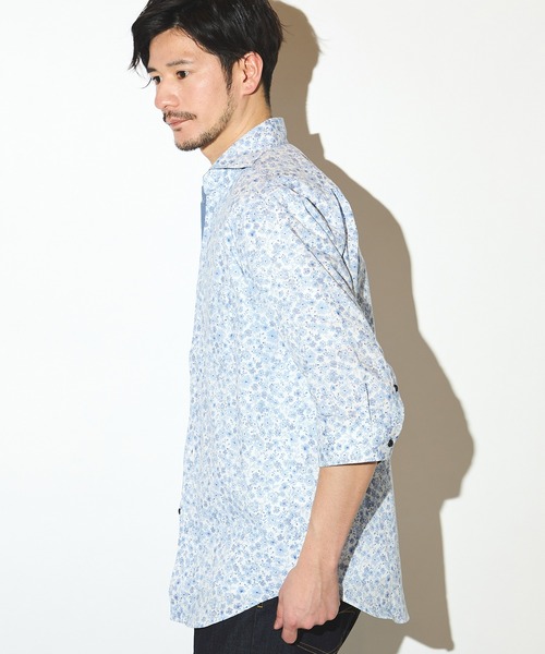 UNION STATION（ユニオンステーション）の「小花柄七分袖カッタウェイカラーシャツ/スキッパーシャツ（シャツ/ブラウス・メンズ・ブルー系その他/サックスブルー・M/L/LL）」の21枚目の写真
