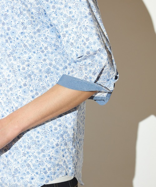 UNION STATION（ユニオンステーション）の「小花柄七分袖カッタウェイカラーシャツ/スキッパーシャツ（シャツ/ブラウス・メンズ・ブルー系その他/サックスブルー・M/L/LL）」の8枚目の写真