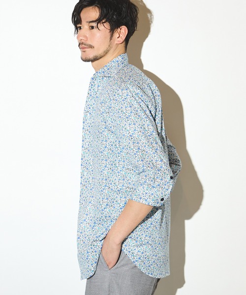 UNION STATION（ユニオンステーション）の「小花柄七分袖カッタウェイカラーシャツ/スキッパーシャツ（シャツ/ブラウス・メンズ・ブルー系その他/サックスブルー・M/L/LL）」の3枚目の写真