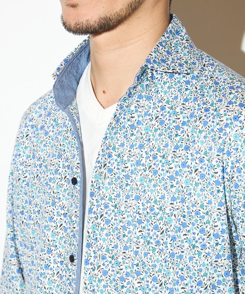 UNION STATION（ユニオンステーション）の「小花柄七分袖カッタウェイカラーシャツ/スキッパーシャツ（シャツ/ブラウス・メンズ・ブルー系その他/サックスブルー・M/L/LL）」の17枚目の写真