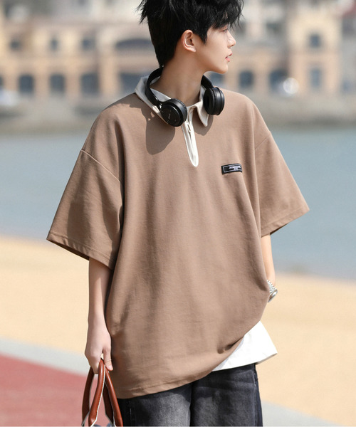 neos（ネオス）の「【neos -addictive design-】ビッグシルエット 配色 ハーフジップ クレリック ポロシャツ（ポロシャツ・メンズ・ブラック/ベージュ/グリーン・MEDIUM/LARGE/X-LARGE）」の2枚目の写真