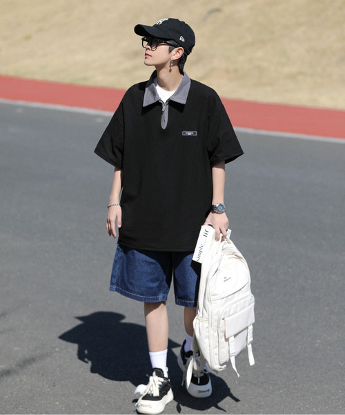 neos（ネオス）の「【neos -addictive design-】ビッグシルエット 配色 ハーフジップ クレリック ポロシャツ（ポロシャツ・メンズ・ブラック/ベージュ/グリーン・MEDIUM/LARGE/X-LARGE）」の5枚目の写真