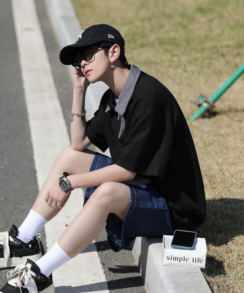 neos（ネオス）の「【neos -addictive design-】ビッグシルエット 配色 ハーフジップ クレリック ポロシャツ（ポロシャツ・メンズ・ブラック/ベージュ/グリーン・MEDIUM/LARGE/X-LARGE）」の6枚目の写真