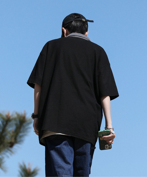 neos（ネオス）の「【neos -addictive design-】ビッグシルエット 配色 ハーフジップ クレリック ポロシャツ（ポロシャツ・メンズ・ブラック/ベージュ/グリーン・MEDIUM/LARGE/X-LARGE）」の7枚目の写真