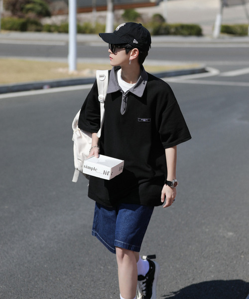 neos（ネオス）の「【neos -addictive design-】ビッグシルエット 配色 ハーフジップ クレリック ポロシャツ（ポロシャツ・メンズ・ブラック/ベージュ/グリーン・MEDIUM/LARGE/X-LARGE）」の8枚目の写真