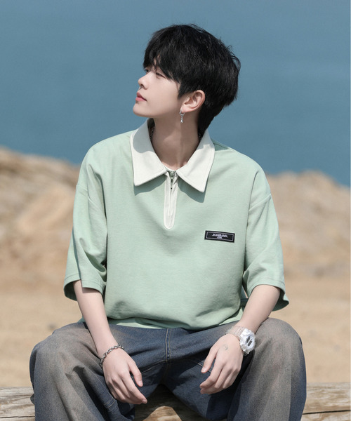 neos（ネオス）の「【neos -addictive design-】ビッグシルエット 配色 ハーフジップ クレリック ポロシャツ（ポロシャツ・メンズ・ブラック/ベージュ/グリーン・MEDIUM/LARGE/X-LARGE）」の9枚目の写真