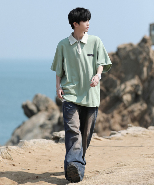 neos（ネオス）の「【neos -addictive design-】ビッグシルエット 配色 ハーフジップ クレリック ポロシャツ（ポロシャツ・メンズ・ブラック/ベージュ/グリーン・MEDIUM/LARGE/X-LARGE）」の10枚目の写真