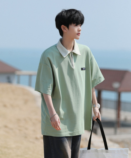 neos（ネオス）の「【neos -addictive design-】ビッグシルエット 配色 ハーフジップ クレリック ポロシャツ（ポロシャツ・メンズ・ブラック/ベージュ/グリーン・MEDIUM/LARGE/X-LARGE）」の11枚目の写真