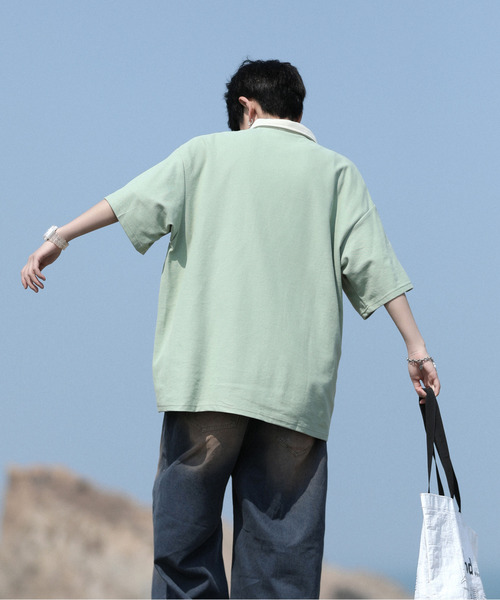 neos（ネオス）の「【neos -addictive design-】ビッグシルエット 配色 ハーフジップ クレリック ポロシャツ（ポロシャツ・メンズ・ブラック/ベージュ/グリーン・MEDIUM/LARGE/X-LARGE）」の12枚目の写真