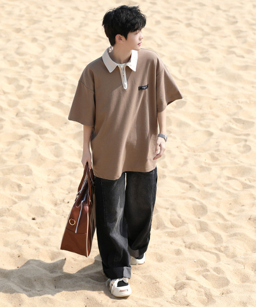 neos（ネオス）の「【neos -addictive design-】ビッグシルエット 配色 ハーフジップ クレリック ポロシャツ（ポロシャツ・メンズ・ブラック/ベージュ/グリーン・MEDIUM/LARGE/X-LARGE）」の15枚目の写真