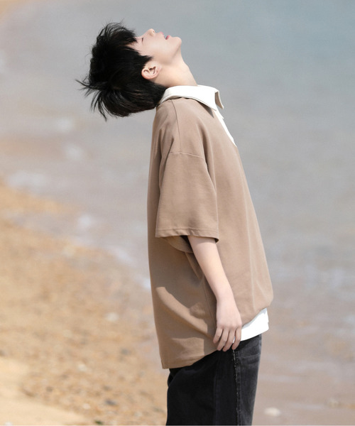 neos（ネオス）の「【neos -addictive design-】ビッグシルエット 配色 ハーフジップ クレリック ポロシャツ（ポロシャツ・メンズ・ブラック/ベージュ/グリーン・MEDIUM/LARGE/X-LARGE）」の16枚目の写真