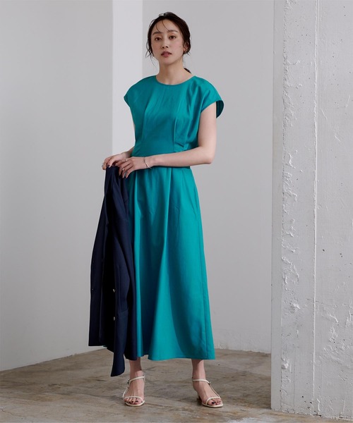 リネンブレンドウエストタックワンピース