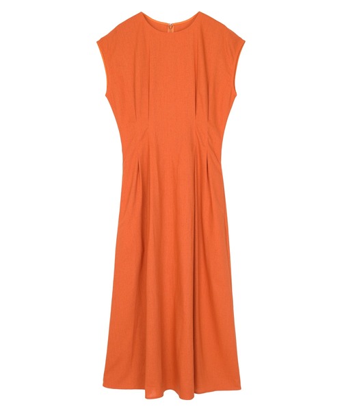 リネンブレンドウエストタックワンピース