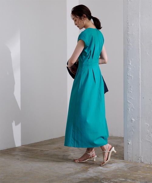 リネンブレンドウエストタックワンピース