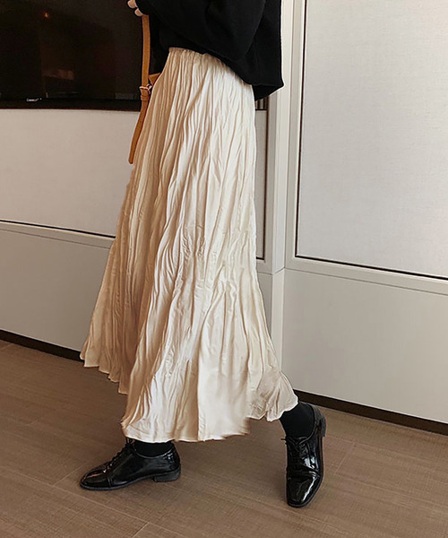 Girly Doll(ガーリードール)の「ワッシャーマキシスカート(スカート・レディース・ホワイト/ブラック/モカ/ベージュ・F)」の12枚目の写真