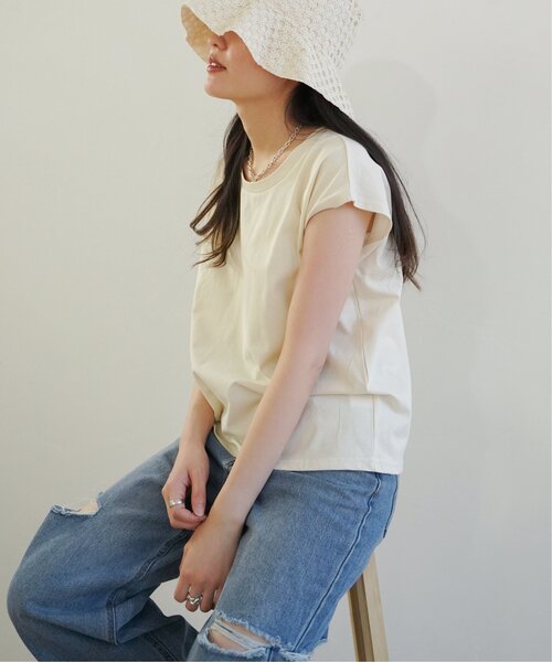 VENCEEXCHANGE(ヴァンスエクスチェンジ)の「USAコットンフレンチスリーブTシャツ(Tシャツ/カットソー・レディース・ホワイト/ダークグレー/ブルー/ベージュ/キャメル/ブラウン・FREE)」の7枚目の写真