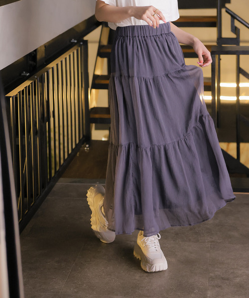 Doula Doula（ドゥーラドゥーラ）の「ティアードシアーロングスカート（スカート・レディース・ホワイト/ブラック/グレー・FREE）」の14枚目の写真