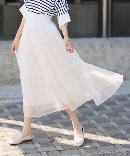 Doula Doula（ドゥーラドゥーラ）の「ティアードシアーロングスカート（スカート・レディース・ホワイト/ブラック/グレー・FREE）」の22枚目の写真