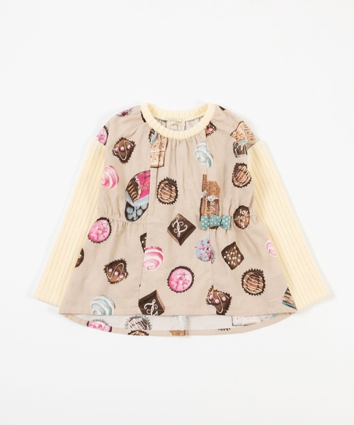 trois lapins kp（トロワラパンケーピー）の「チョコレート柄 長袖チュニック(100~140cm)（チュニック・キッズ・ベージュ・140cm/100cm/130cm/110cm/120cm）」の5枚目の写真