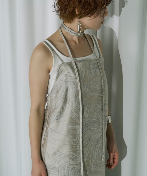 Ezick（エジック）の「Shine Jacquard コードナローワンピース（ワンピース・レディース・ホワイトゴールド/ダークブルー・FREE）」の6枚目の写真