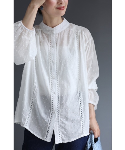 浮き立つプチプチドットの柔らかシャツトップスシアー（シャツ