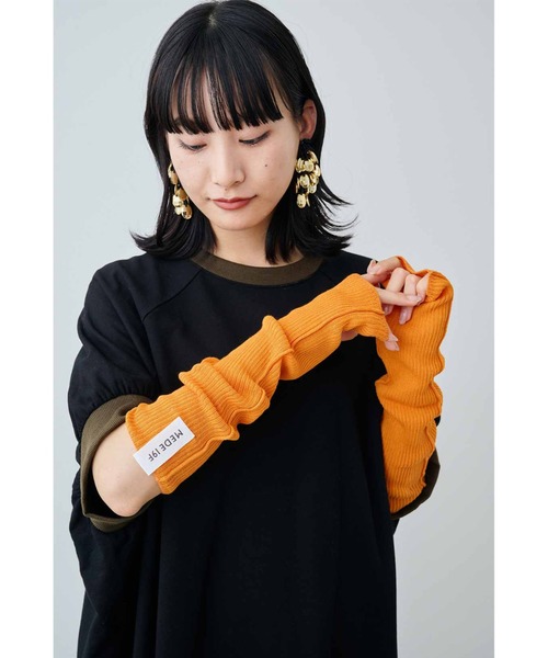 MEDE19F（メデジュウキュウ）の「ＭＥＤＥ１９Ｆ　シルケットコットンアームカバー（アームカバー・レディース・ブルーグリーン/ブラック/オレンジ・ONE SIZE）」の7枚目の写真