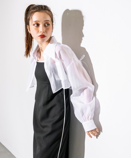 OLIVE des OLIVE（オリーブデオリーブ）の「後ろリボンクロップドシャツ　1032040020（シャツ/ブラウス・レディース・オフホワイト/サックスブルー/チェック・FREE）」の14枚目の写真