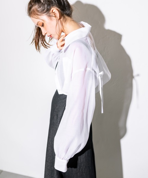 OLIVE des OLIVE（オリーブデオリーブ）の「後ろリボンクロップドシャツ　1032040020（シャツ/ブラウス・レディース・オフホワイト/サックスブルー/チェック・FREE）」の10枚目の写真