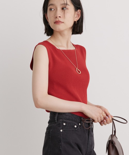 AMERICAN HOLIC（アメリカンホリック）の「スクエアニットタンクトップ（インナーウェア/肌着・レディース・ブラウン/ブラック/オレンジ・M/L）」の3枚目の写真