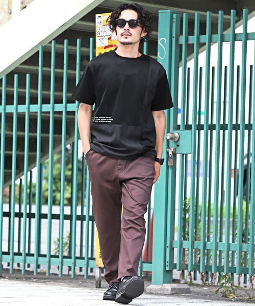 LUXSTYLE（ラグスタイル）の「ポンチブロック切替半袖Tシャツ（Tシャツ/カットソー・メンズ・グレイッシュベージュ/ホワイト/ブラック・L/M）」の6枚目の写真