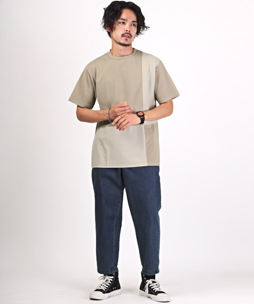 LUXSTYLE（ラグスタイル）の「ポンチブロック切替半袖Tシャツ（Tシャツ/カットソー・メンズ・グレイッシュベージュ/ホワイト/ブラック・L/M）」の22枚目の写真