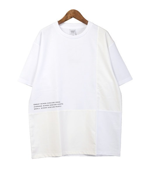LUXSTYLE（ラグスタイル）の「ポンチブロック切替半袖Tシャツ（Tシャツ/カットソー・メンズ・グレイッシュベージュ/ホワイト/ブラック・L/M）」の4枚目の写真