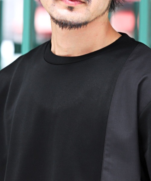 LUXSTYLE（ラグスタイル）の「ポンチブロック切替半袖Tシャツ（Tシャツ/カットソー・メンズ・グレイッシュベージュ/ホワイト/ブラック・L/M）」の10枚目の写真