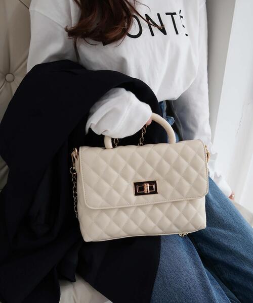 WEGO(ウィゴー)の「WEGO/キルティングハンドルミニチェーンショルダー(ショルダーバッグ・レディース・オフホワイト/ブラック・FREE)」の19枚目の写真