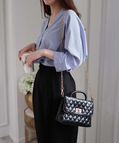 WEGO(ウィゴー)の「WEGO/キルティングハンドルミニチェーンショルダー(ショルダーバッグ・レディース・オフホワイト/ブラック・FREE)」の9枚目の写真