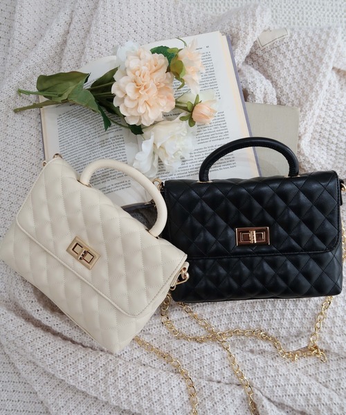 WEGO(ウィゴー)の「WEGO/キルティングハンドルミニチェーンショルダー(ショルダーバッグ・レディース・オフホワイト/ブラック・FREE)」の3枚目の写真