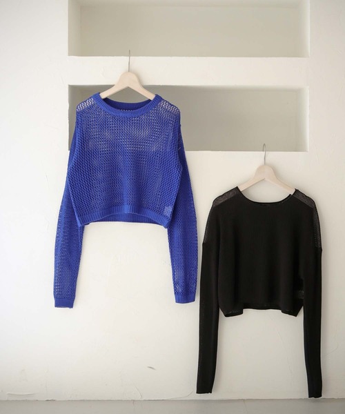 cheriella(シェリエラ)の「【Avvenente】メッシュニットシアートップスSET(ニット/セーター・レディース・アイボリー/ブラック系2/ブルー/ブラック系1・M)」の12枚目の写真