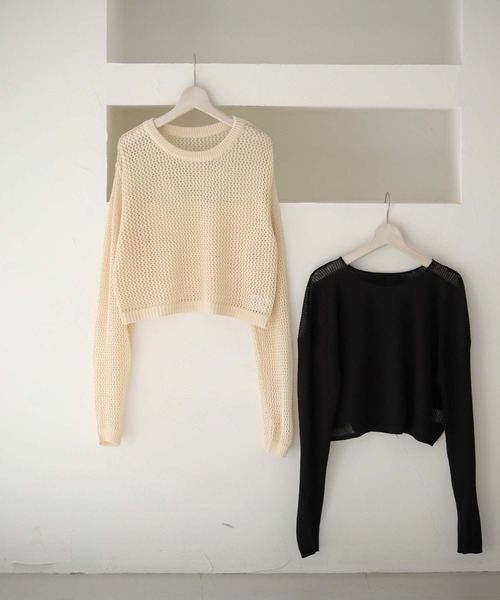 cheriella(シェリエラ)の「【Avvenente】メッシュニットシアートップスSET(ニット/セーター・レディース・アイボリー/ブラック系2/ブルー/ブラック系1・M)」の9枚目の写真