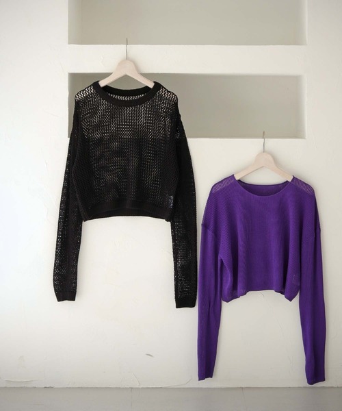 cheriella(シェリエラ)の「【Avvenente】メッシュニットシアートップスSET(ニット/セーター・レディース・アイボリー/ブラック系2/ブルー/ブラック系1・M)」の11枚目の写真