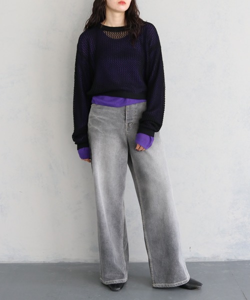 cheriella(シェリエラ)の「【Avvenente】メッシュニットシアートップスSET(ニット/セーター・レディース・アイボリー/ブラック系2/ブルー/ブラック系1・M)」の21枚目の写真