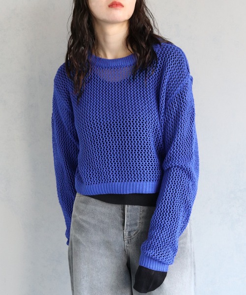 cheriella(シェリエラ)の「【Avvenente】メッシュニットシアートップスSET(ニット/セーター・レディース・アイボリー/ブラック系2/ブルー/ブラック系1・M)」の18枚目の写真