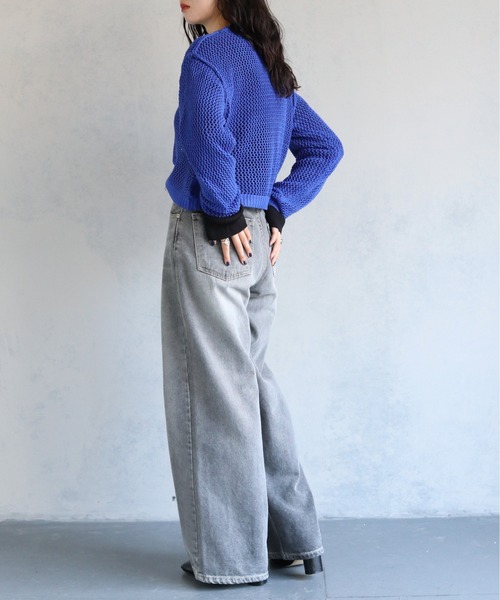 cheriella(シェリエラ)の「【Avvenente】メッシュニットシアートップスSET(ニット/セーター・レディース・アイボリー/ブラック系2/ブルー/ブラック系1・M)」の13枚目の写真