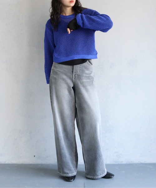 cheriella(シェリエラ)の「【Avvenente】メッシュニットシアートップスSET(ニット/セーター・レディース・アイボリー/ブラック系2/ブルー/ブラック系1・M)」の14枚目の写真